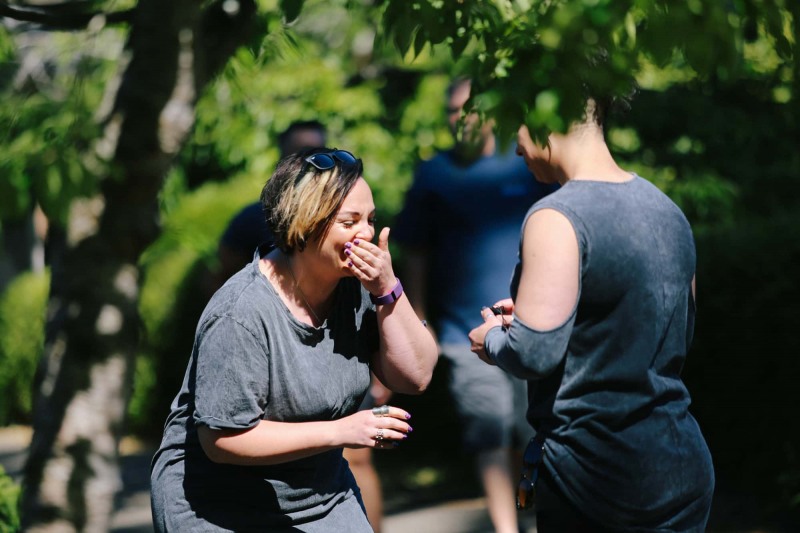 Surprise proposal becomes double surprise proposal in Japanese Tea Garden, San Francisco